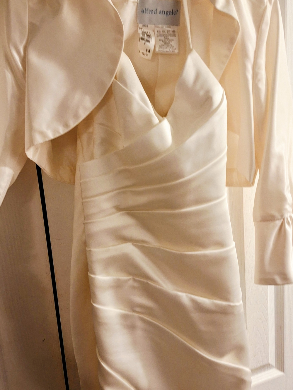 alfred angelo Ivory Satin V-Neck Dress with Bolero